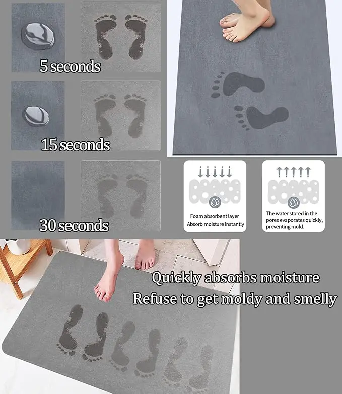 Super Absorbent Diatomite Soft Bath Mat Quick Dry Thin Bathroom Mat Novelty Print Pattern Sustainable 3 Fold Diatomite Mat Stone