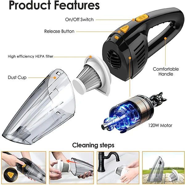 
2021 120W Cordless Auto Lightweight High Suction Rechargeable Portable Vacuum Cleaner Car Wireless Car Vacuum Cleaner 