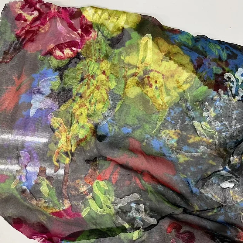 High standard silk  viscose satin burn out printing  viscose/silk  fabric  raw silk fabric for scarf dress