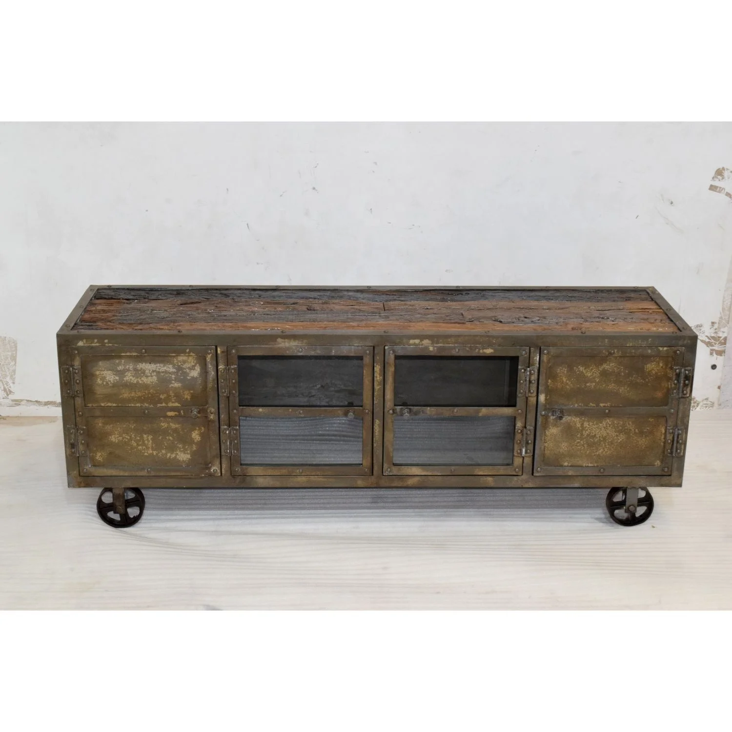 Industrial Rustic Urban Loft Modern Reclaimed Wooden Metal Living Room Office Home Apartment Villa Interior Tv Stand Cabinet