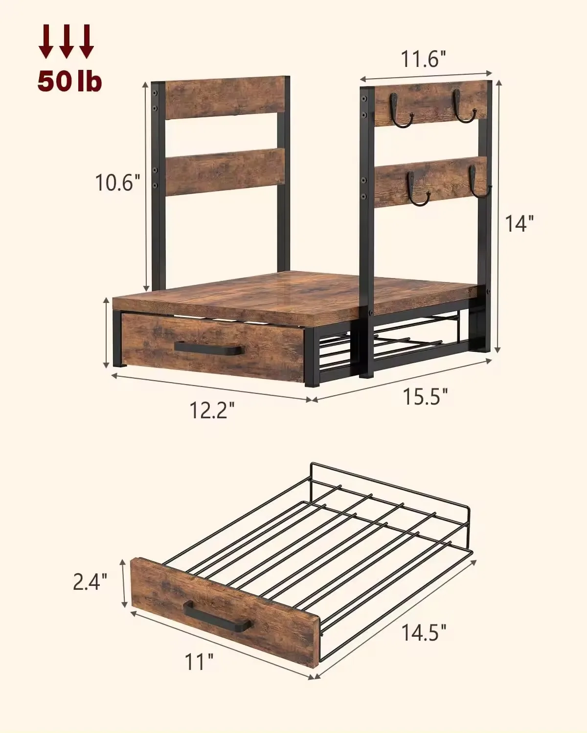 K Cup Holder Drawer Coffee Pod Organizer Durable K-Cup Storage Drawer with Mug Rack Coffee Maker Stand