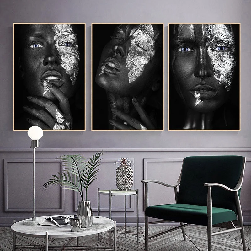 Sexy Black Dark Skinned Woman Portrait Abstract Canvas Painting Posters And Prints Wall Canvas Art