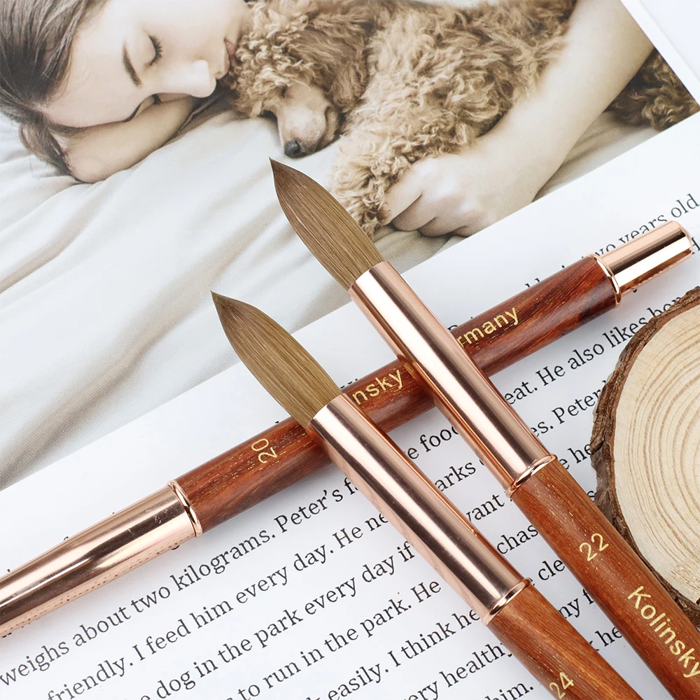 Germany custom soft thick wholesale design personalized wooden pure 100% kolinsky acrylic art nail brush