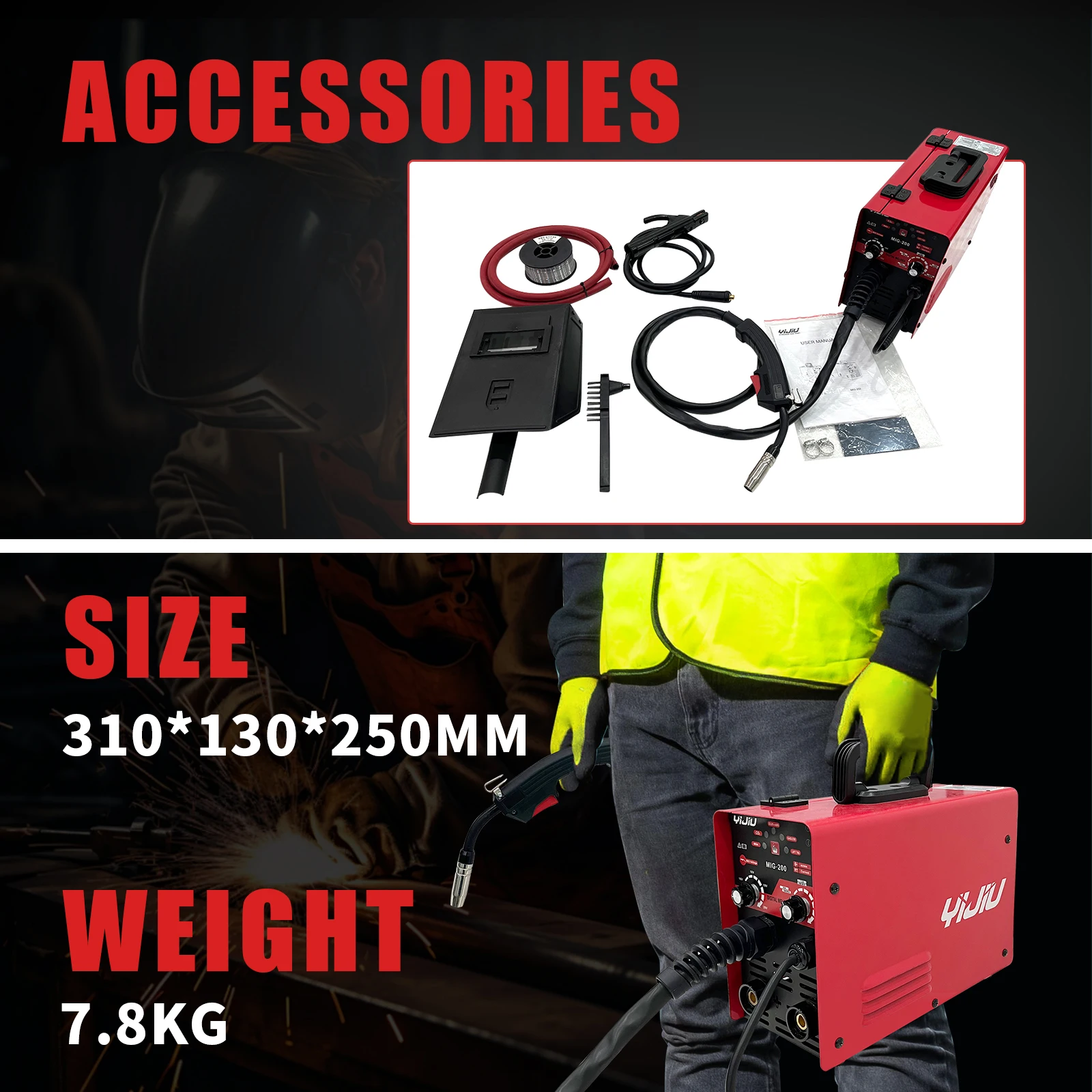 YIJIU Portable 220V 3 in 1 MIG-200 Gasless MIG/MMA/TIG Welding Machine with Digital Display for Home and Light Industrial Use