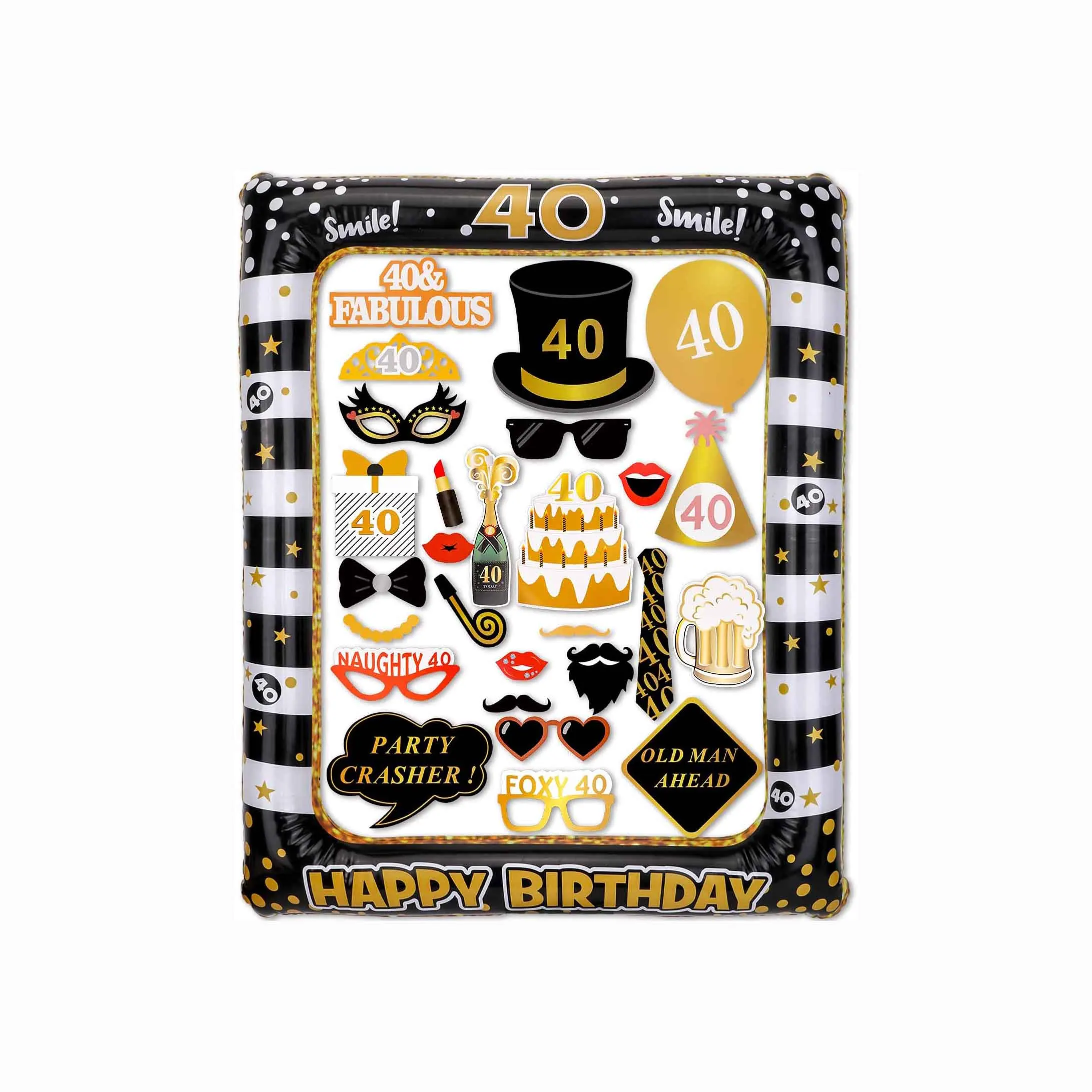 Photo Booth Frame Inflatable Selfie Picture Frame with 40th Birthday Photo Booth Props DIY Kit