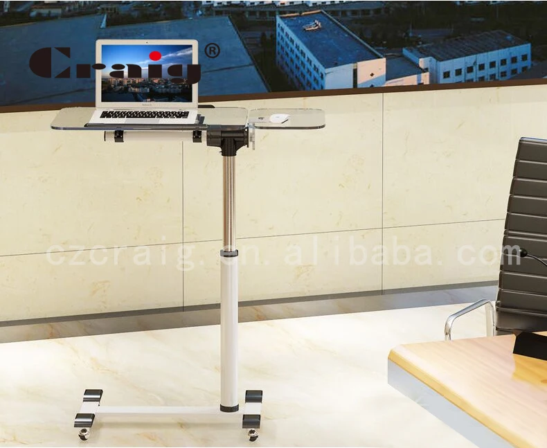 Rolling Laptop Table Height Adjustable Computer Mobile Notebook Stand Desk  With Wheels Casters
