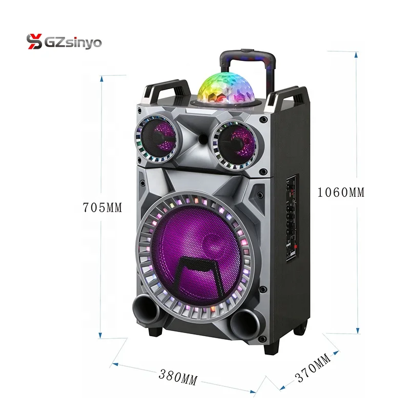GZsinyo 12inch old fashion trolley speaker with battery wheels disco LED light speaker