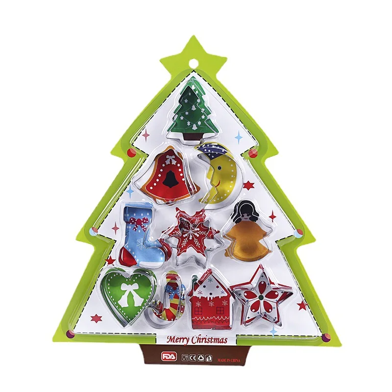 Food Grade 430 Stainless Steel Christmas Set Heart and Tree Shape Fruit Cutters Baking Tools for Biscuit Cutting