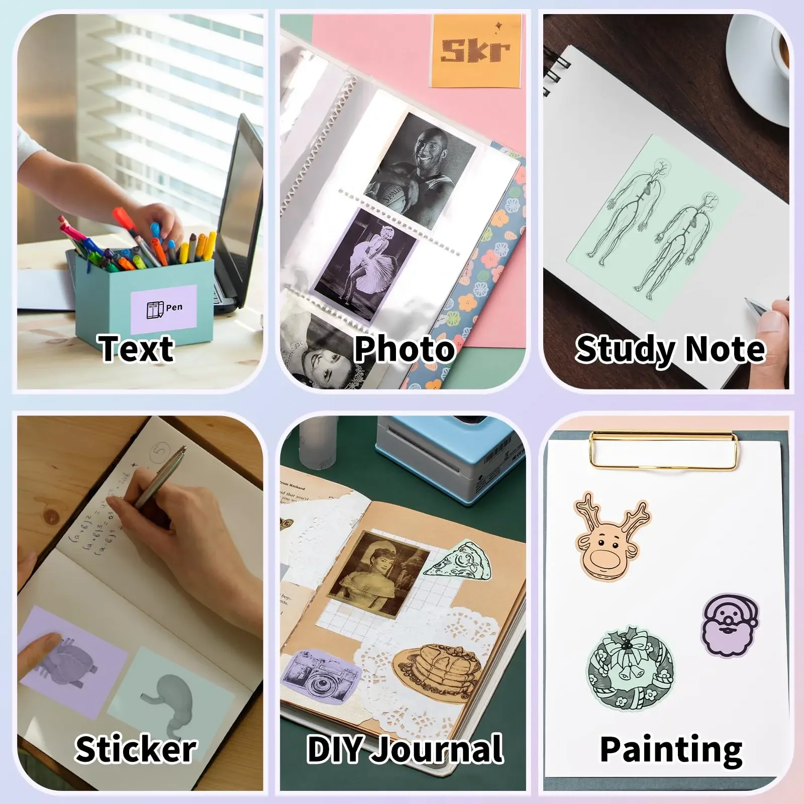 203dpi T02 Mini Pocket Printer Phomemo Thermal Sticker Printer for Printing Text Photo Study Notes Sticker DIY Journal Craft