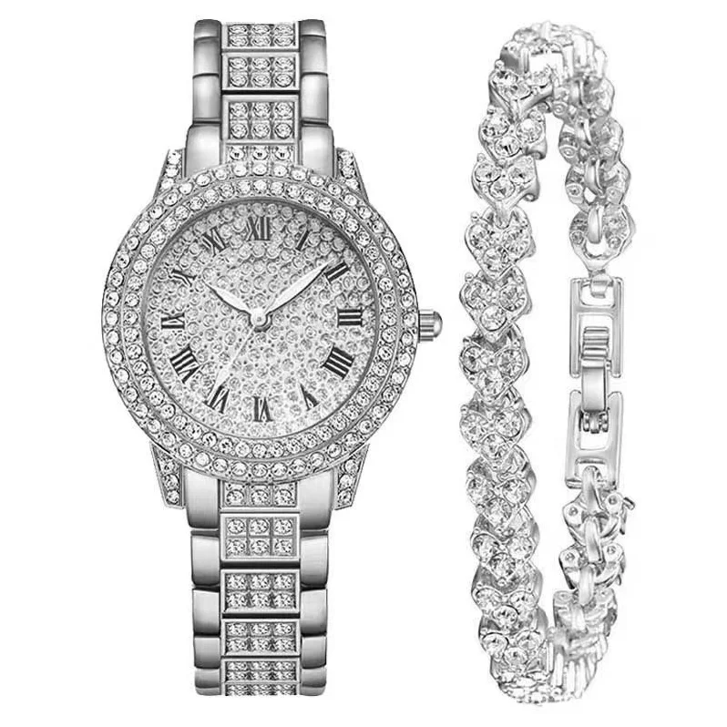 Набор женских часов и браслетов Лидер продаж relogio completo em flor com diamante