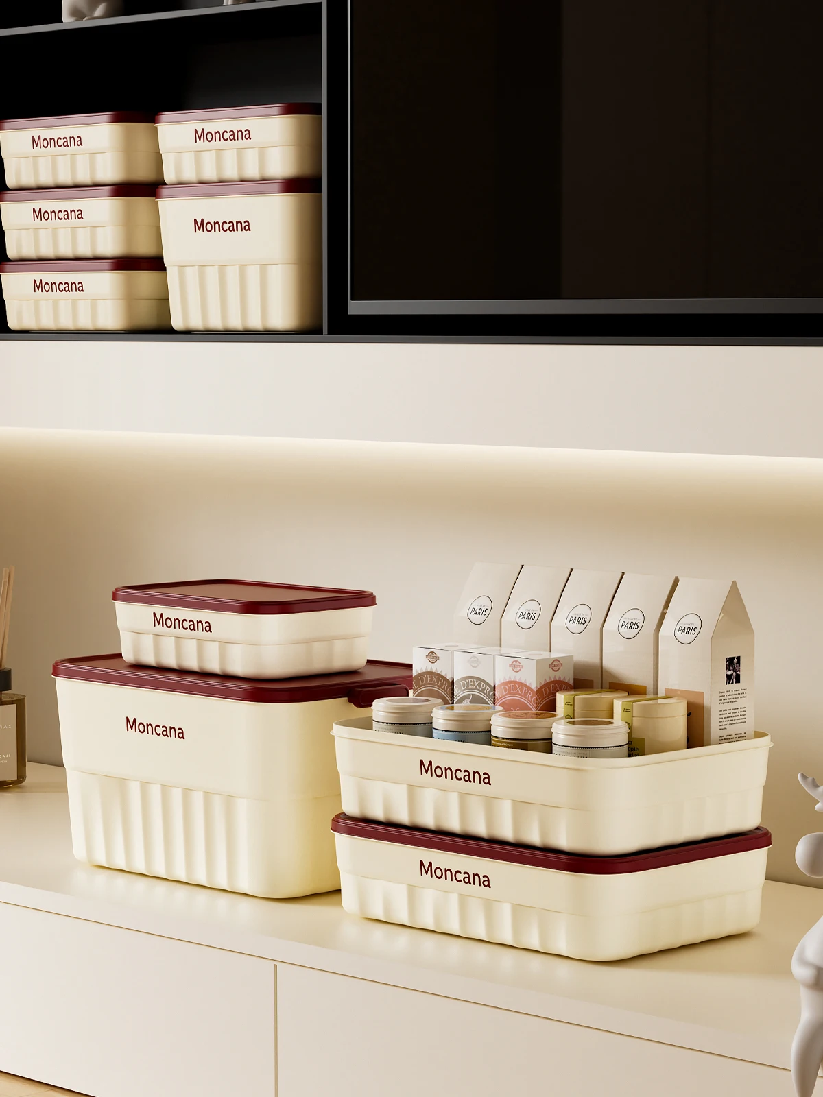 Three Colors Boxes With Lids Plastic Clothes Pants Storage Box storage for organizing Vertical pattern storage basket