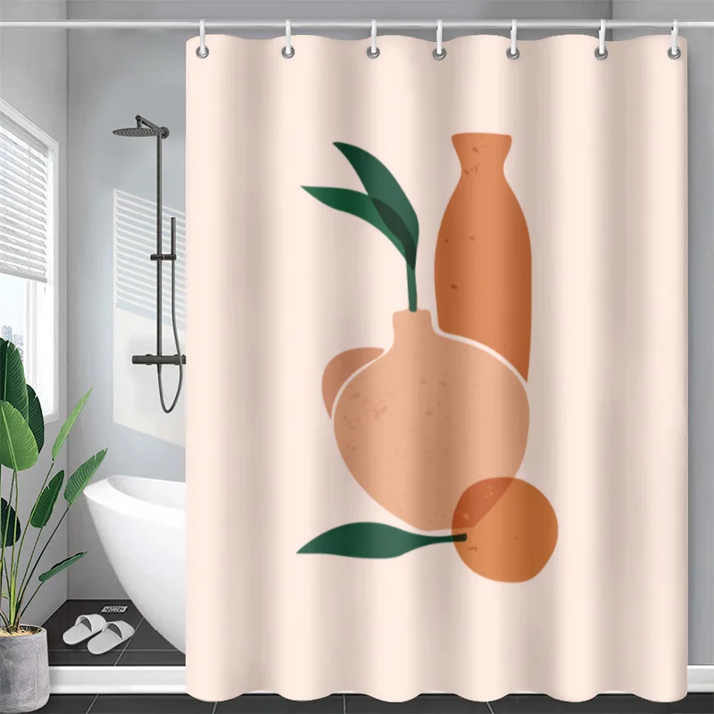 Top Selling Cortinas De Bano, Nordic Green Leaves Bathroom Mat Set With Shower Curtain for Bathroom/