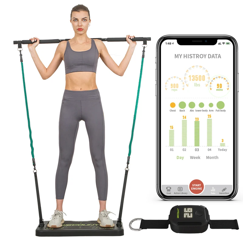 Shoulder Chest Press Bicep Curls Leg extensions with Resistance Bands & Exercise Bar & Handles Home Gym Workout Fitness Board