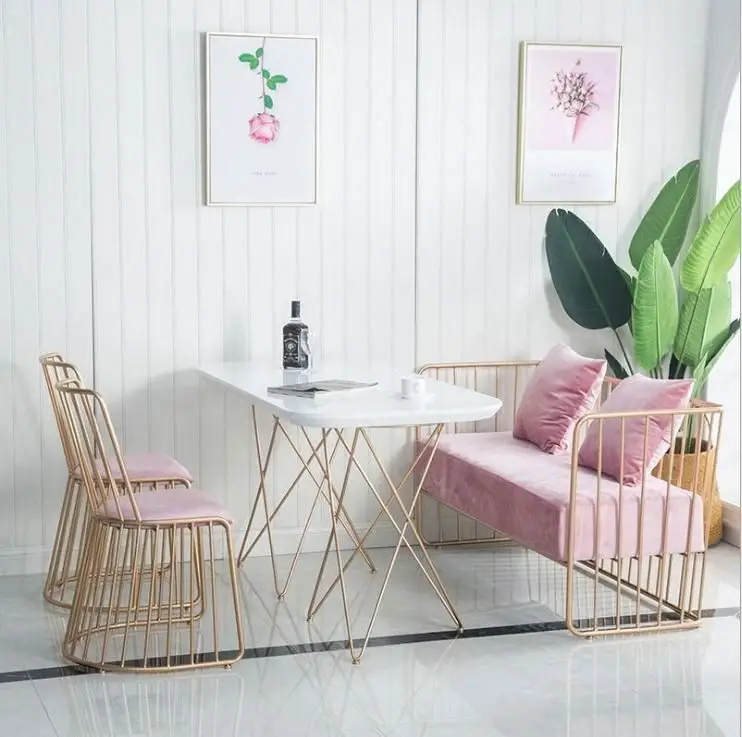 
Nordic modern simple cheap rectangular tables and chairs combination with metal legs hotel marble coffee dining table 