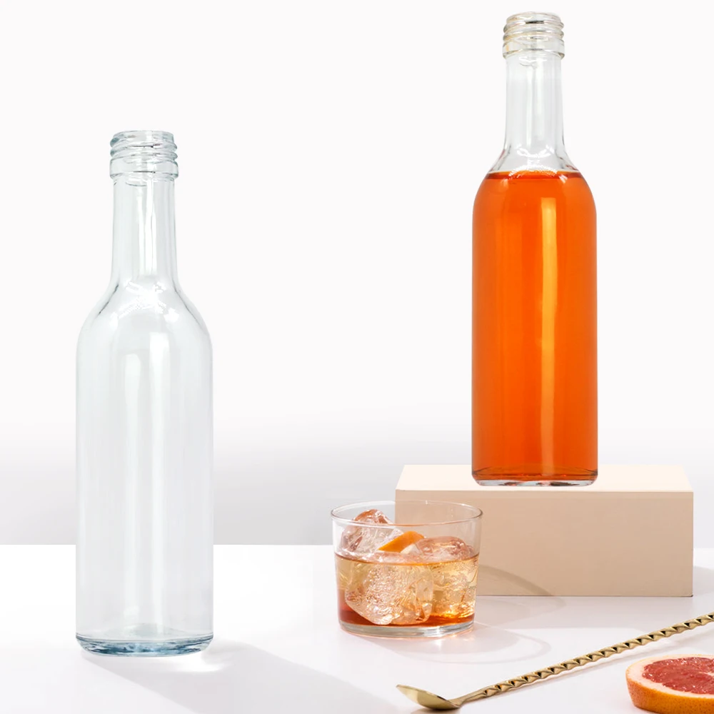 Custom Label round small clear empty gin vodka 100ml whiskey bottle glass bottle with screw cap
