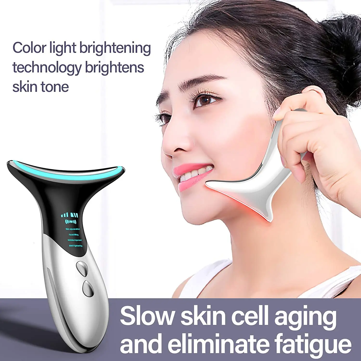 wholesale Heat Generated Sonic 3LED Light Neck Lift Device Vibration Wrinkle Free Device Anti-Aging Face Neck Massager