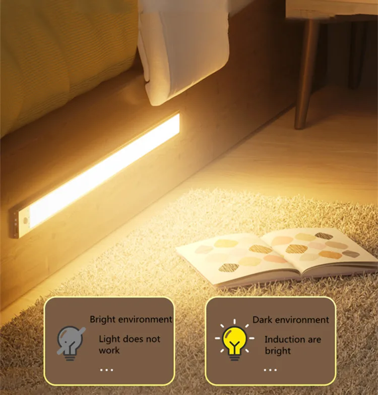 Led Cabinet Light USB 5V Rechargeable Wireless Motion Sensor Closet Light Aluminum LED Under Cabinet Light