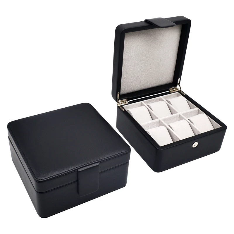 Amazon Hot Sale Custom 6 8 12 Slots Luxury Black Pu Leather Watches Storage Display Case Black Wolf Watch Box Organizer