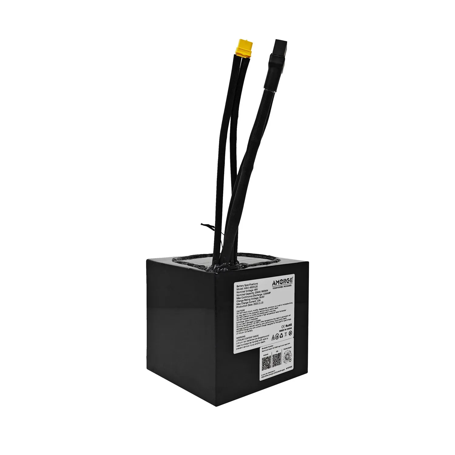 Amorge    48v 20ah 120A battery pack  with ANT Bluetooth BMS  Copper Nickel Welding battery holder