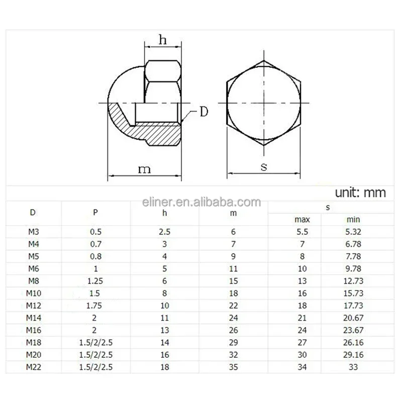 Cap Hex Nuts Decorative Dome Head Cover Semicircle Acorn Nut Solid Gold Hex Decorative Dome Head Cover Semicircle Acorn Nut