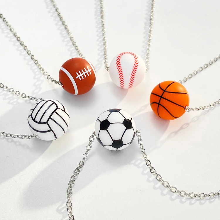 Unisex sports style ball necklace jewelry wholesale baseball basketball rugby football volleyball pendant necklace