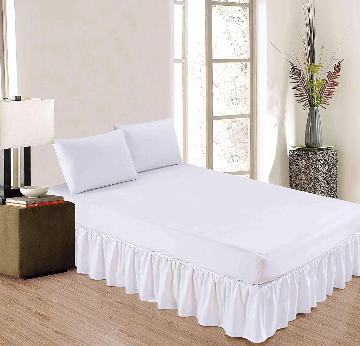 Large Ruffled Bed Skirt 15 " Drop Split Corner 100% Pure Egyptian Cotton 400 Thread Count