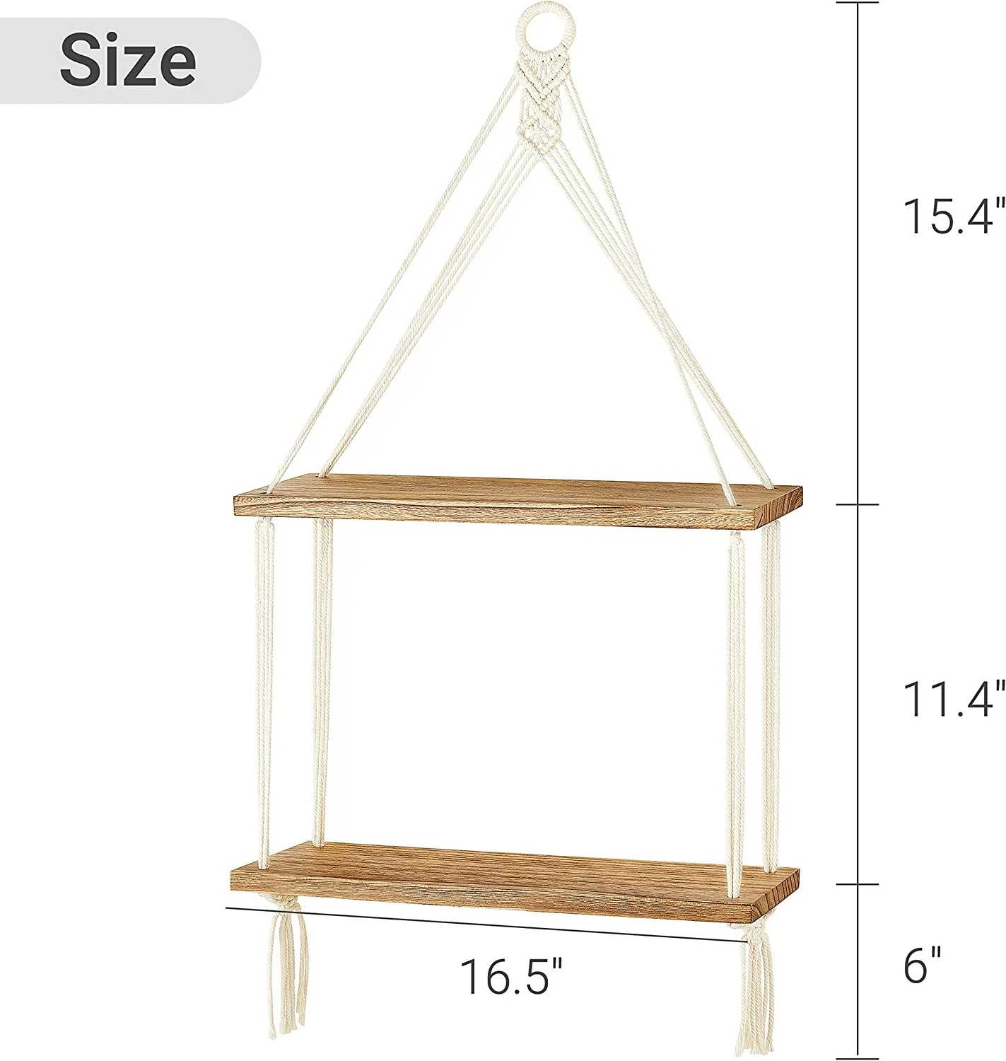 Antique Wood Floating Wall Rack Boho Style 2-Layered Braided Rope Modern Home Decor Model Shelf Pattern Love Theme Box Included