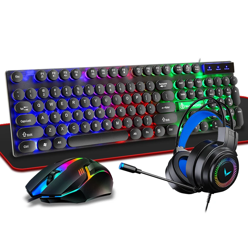 4 in 1 RGB wired gaming keyboard Mouse and headset mousepad gamer keyboard 4 piece set combo kit
