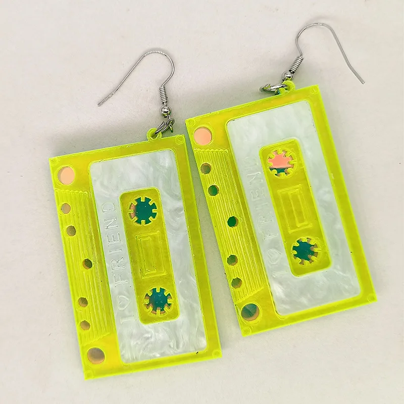 Fashion Music Stereo Tape Acrylic Earrings Vintage Multi Color Square Tape Resin Earrings for Woman Jewelry Gift