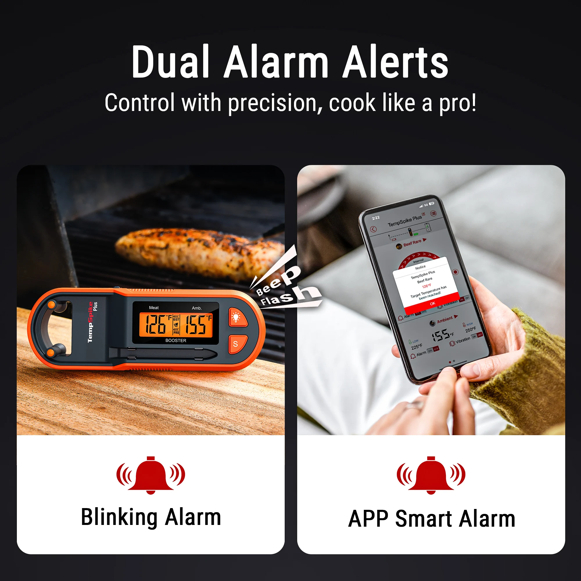 Wireless Digital Meat Thermometer with 1 Probe 2 Sensor Meat 600FT Remote Range Cooking Food Thermometer