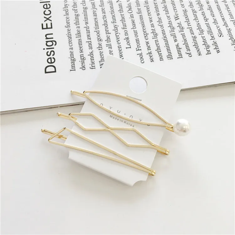 Korean Style Vintage Ladies Girls Hair Accessory Set Newest Design Custom Metal Alloy Clips Gold Pearl