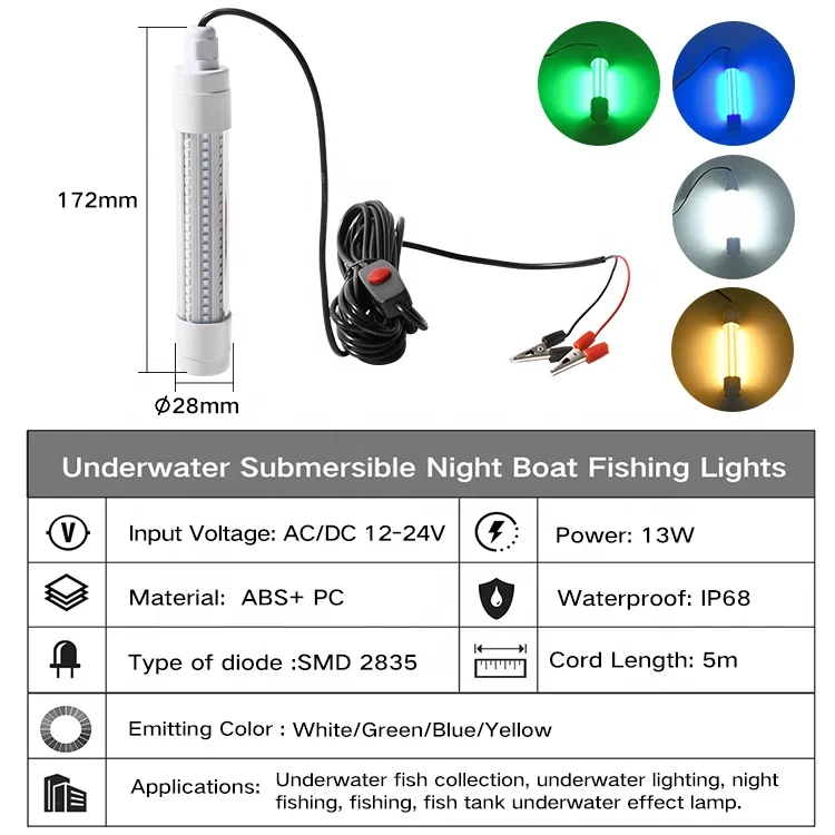 Color Fish Attracting Underwater Collecting Sea Fish Finder Trapper Lamp Attracts Prawns Squid Krill Fishing Catcher Light Bulb