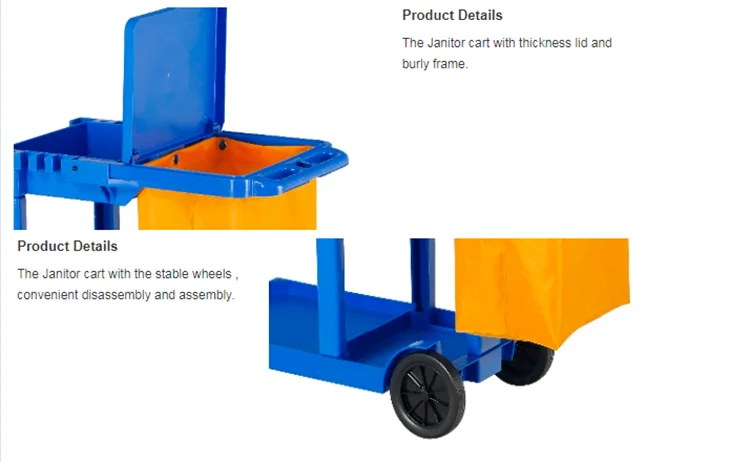 Hotel Hospital Floor Cleaning Trolley Commercial PP Plastic Hand Carts Trolleys