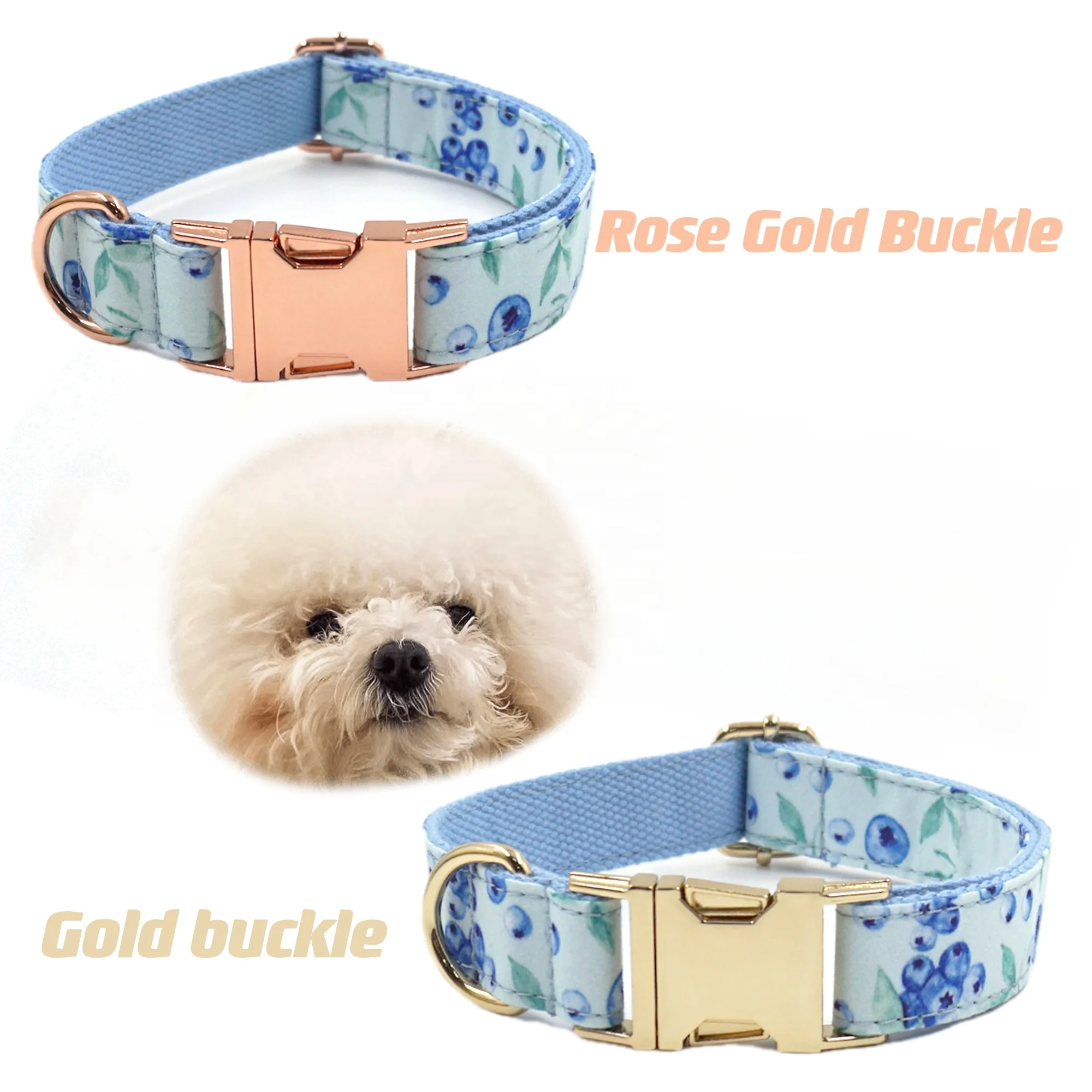 New 2024 march fruit series metal zinc alloy dog collar metal buckle blueberry pattern dog collar cotton personalized dog collar