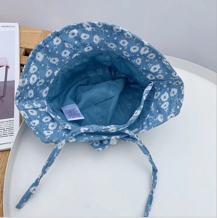 
2021 Korean summer thin section baby fisherman hat casual simple cotton children floral fisherman hat beach lace-up visor cap 