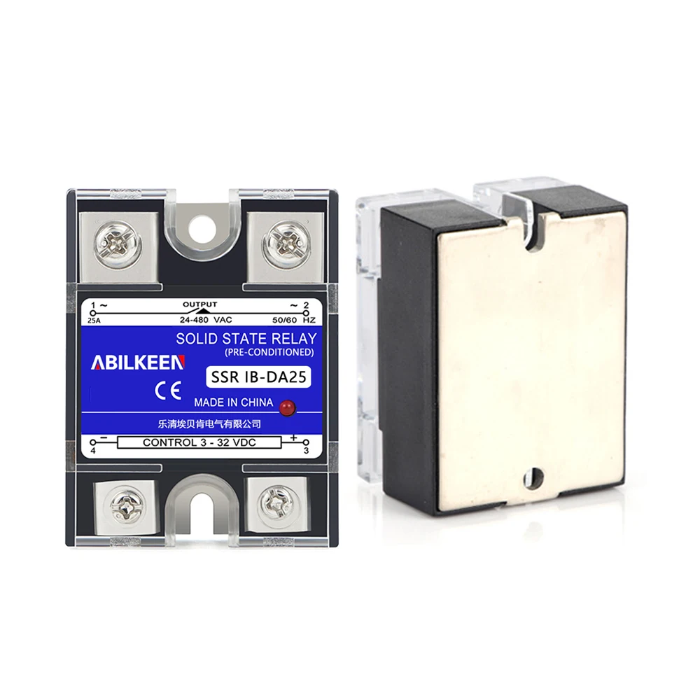 ABILKEEN DC3-32V Control AC 24-480V Solid State Relay Single Phase DC-AC Solid State Relay 25A Load Current SSR