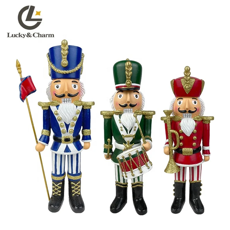 Wholesale Price Figurine Antiques Christmas Red Blue Green Nutcracker Soldier Statue Resin Crafts