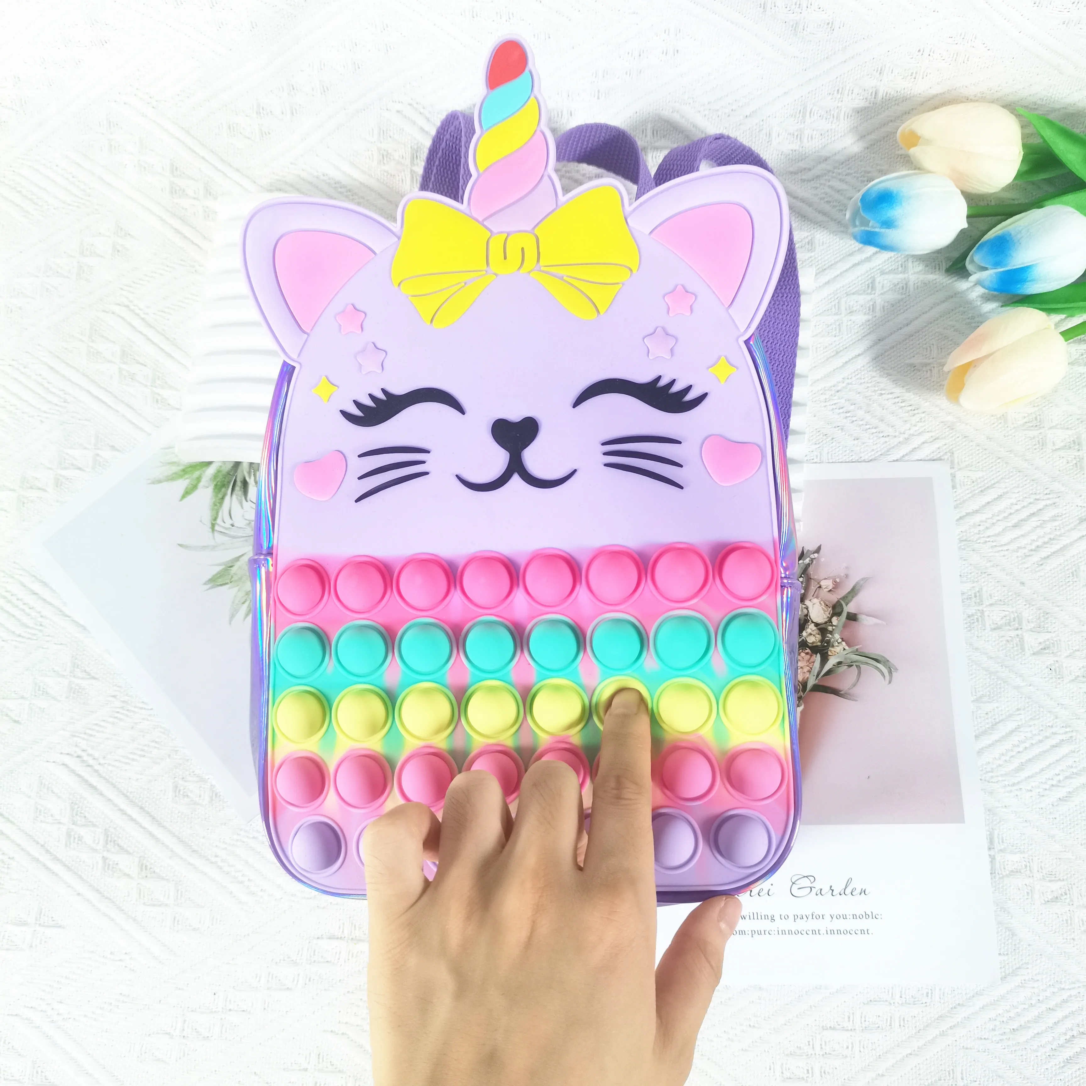 Latest Sensory Pops Boy Girl Backpack Customizing  Logo Cartoon Silicone Pop Push Bubble Anti-stress Fidget Backpack Student Bag