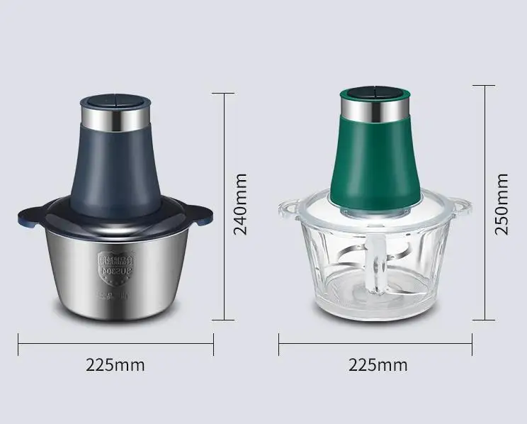 Chinese Factory 2L Stainless Steel Glass Electric Meat Grinder 2 Speeds Chopper Mincing Machine Quiet Food Processor