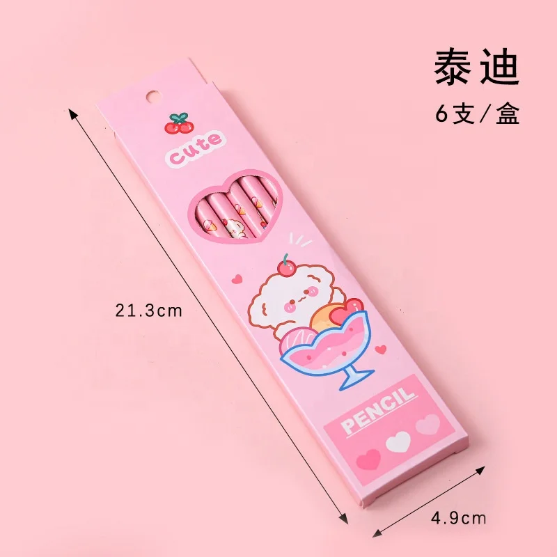 Stationery supplier cartoon animal printing school kids 6pcs hb pencil set gifts