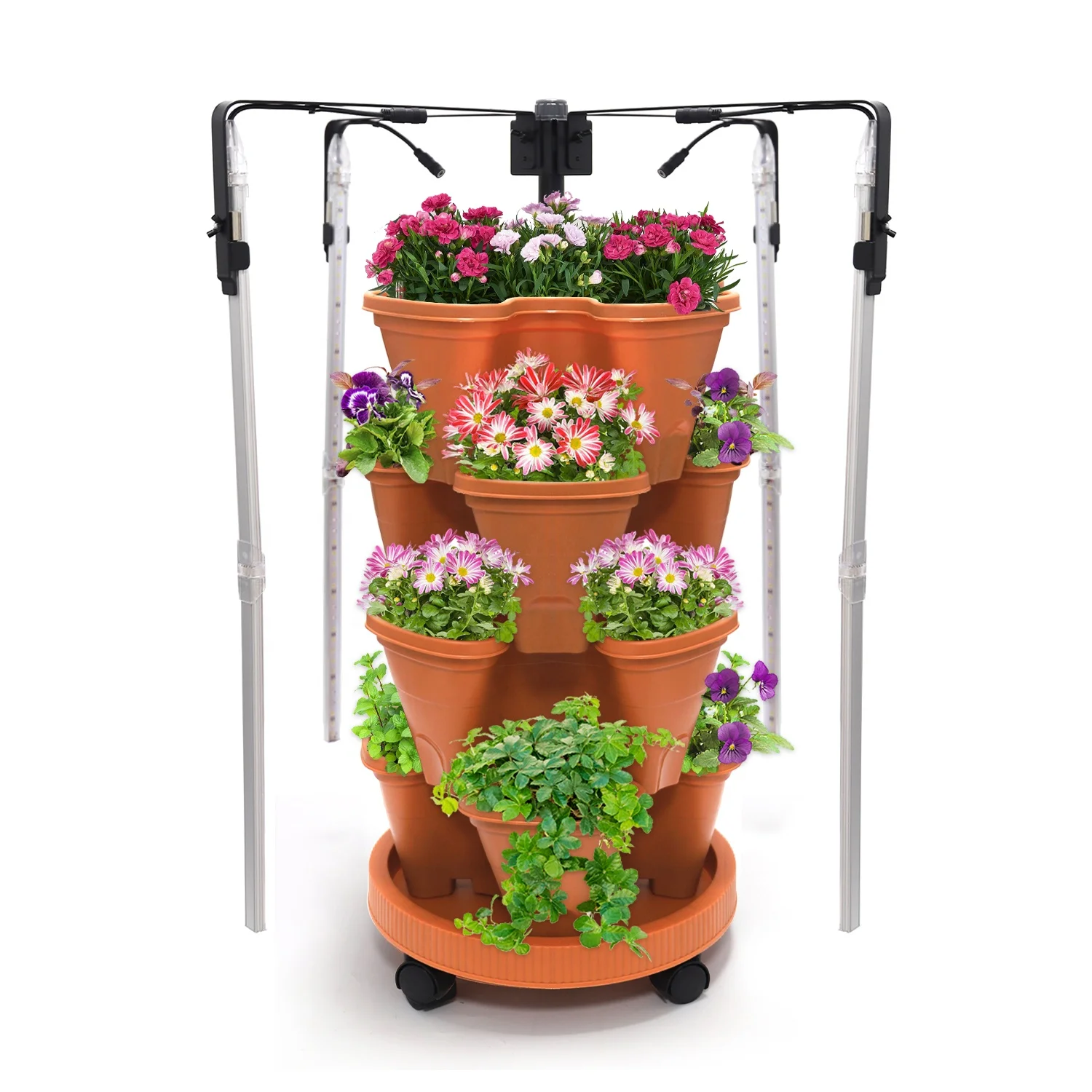 4 Layer Flower Shaped Vertical Planters Pots Soil Culture Indoor Garden Growing for Strawberry Vegetables Flowers