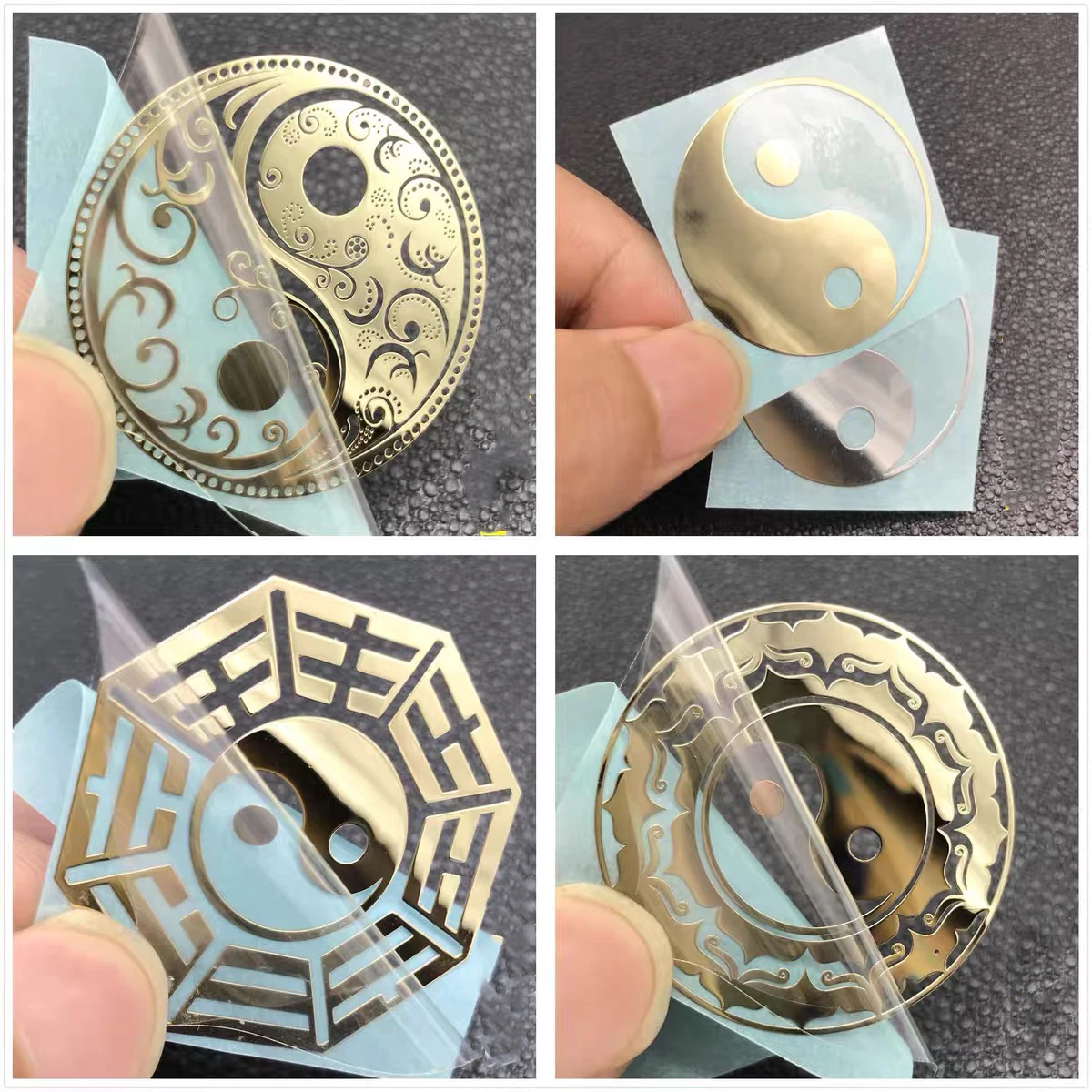 Waterproof customized brushed gold sacred geometry metal logo sticker electroformed 3d stickers home diy