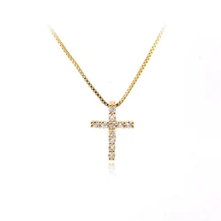 Оптовая продажа ювелирных изделий, цепочка из нержавеющей стали с бриллиантами, ювелирные изделия, золотое ожерелье с крестом для женщин
