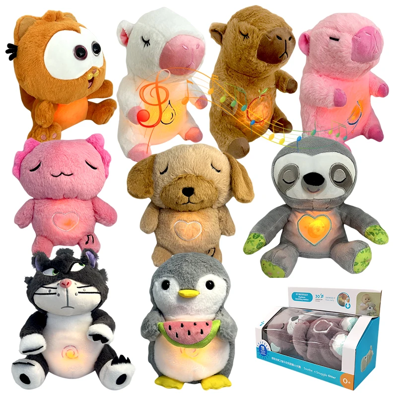 2024 Year plush baby toy little lamb breathing schlummer soothing otter soft sloth for baby sleep music fun otter toy