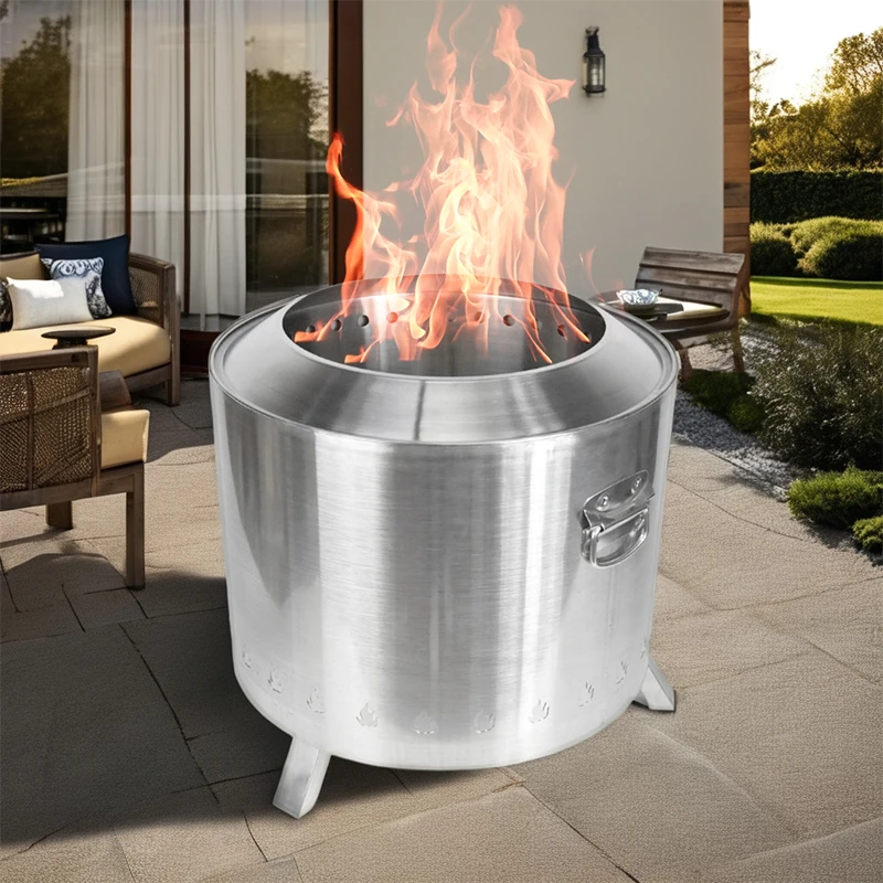 Metal Fire Pit Designs: Round Stainless Steel Outdoor Charcoal BBQ Grill and Chiminea Fire Pit
