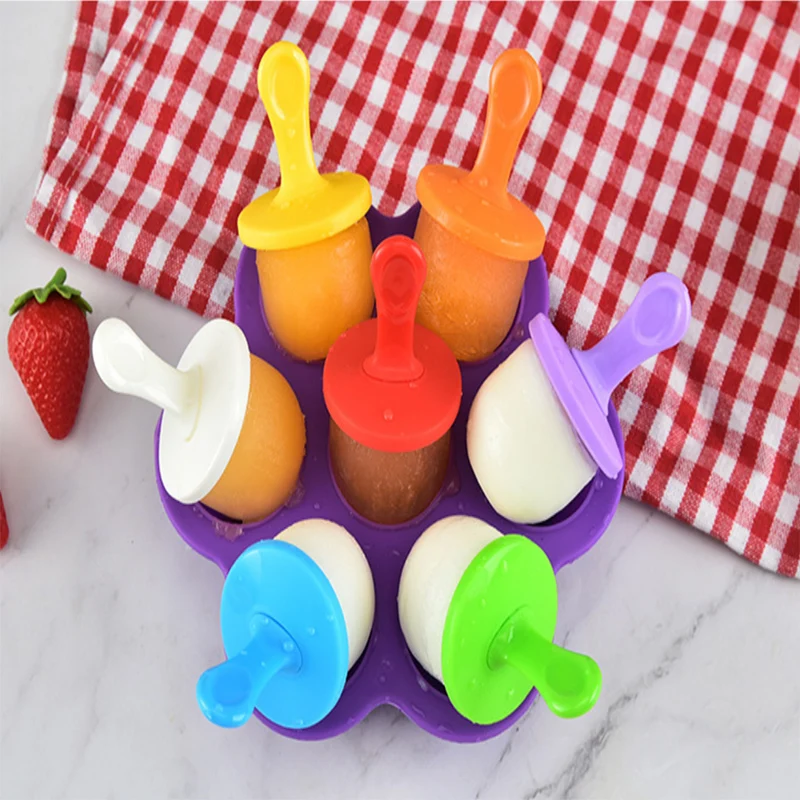 Wholesale 7 Holes Silicone Mini Ice Pops Mold Ice Cream Ball Lolly Maker Popsicle Molds Baby Diy Food Fruit Shake Ice Cream Mold