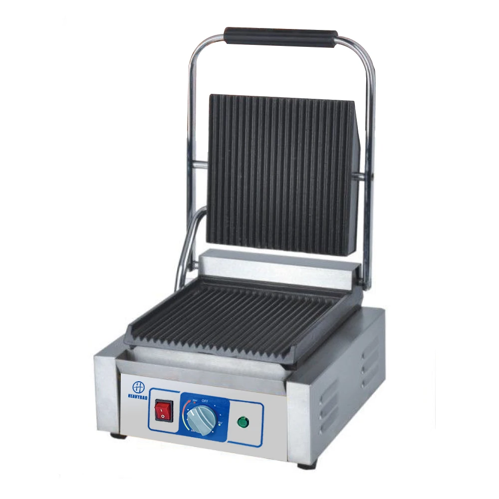 Heavybao Commercial Electric Snack Series Up And Down Flat Grooved Steak Grill Plate Sandwich Griddle Contact Grill