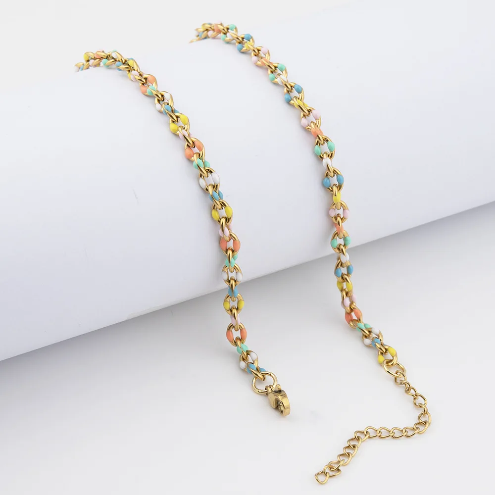 Bohemia Retro Stainless Steel Enamel Beaded Jewelry Sets Handmade Colorful Beads Chain Necklace and Bracelet