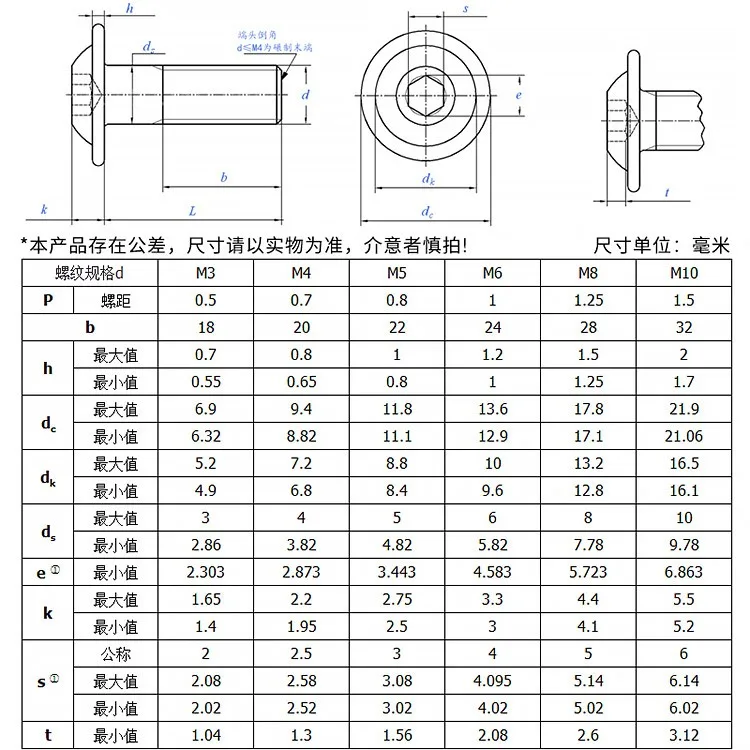 ISO7380.2 Stainless Steel 304 Button Wafer Hex Socket Head Screw  With Washer Collar Screws Bolt
