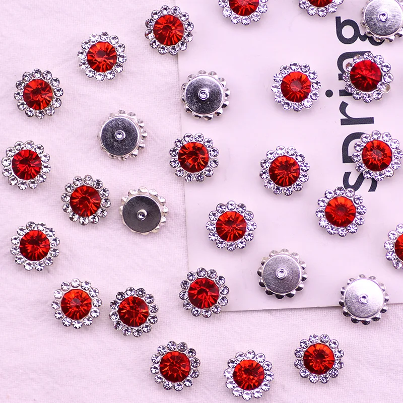 Factory 12mm Sun Flower Button Sewn Floral Decoration Strass Sew On Stone Colorful Button Accessory Flower Claw Cup Rhinestones